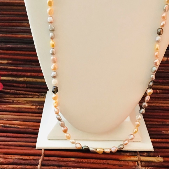 Honora Cream & Grey Long Pearl Necklace .925 Sterling Silver clasp 36” - Picture 5 of 12
